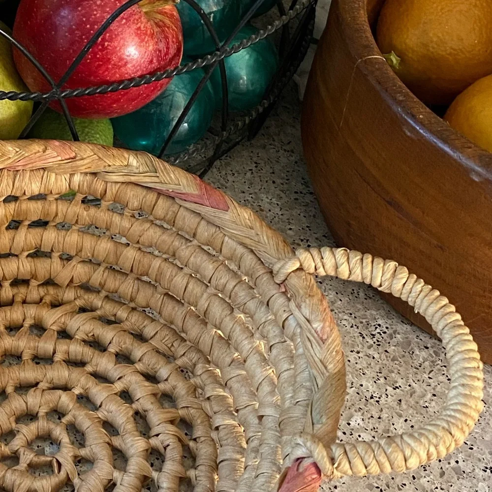 Vintage Hand Woven Basket With Handles